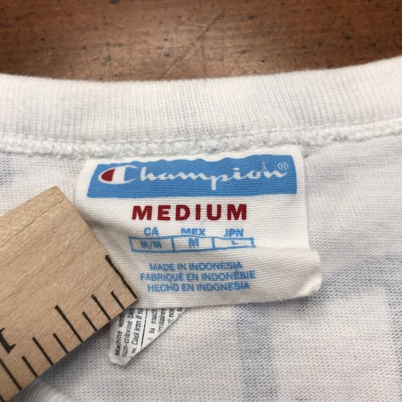 Champion Mens Medium T-Shirt White Spell Out All Over‎ Print Logo - Picture 4 of 8